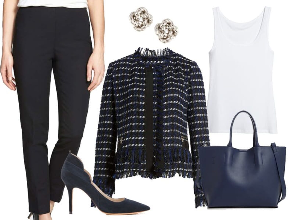 halogen raw edge tweed jacket