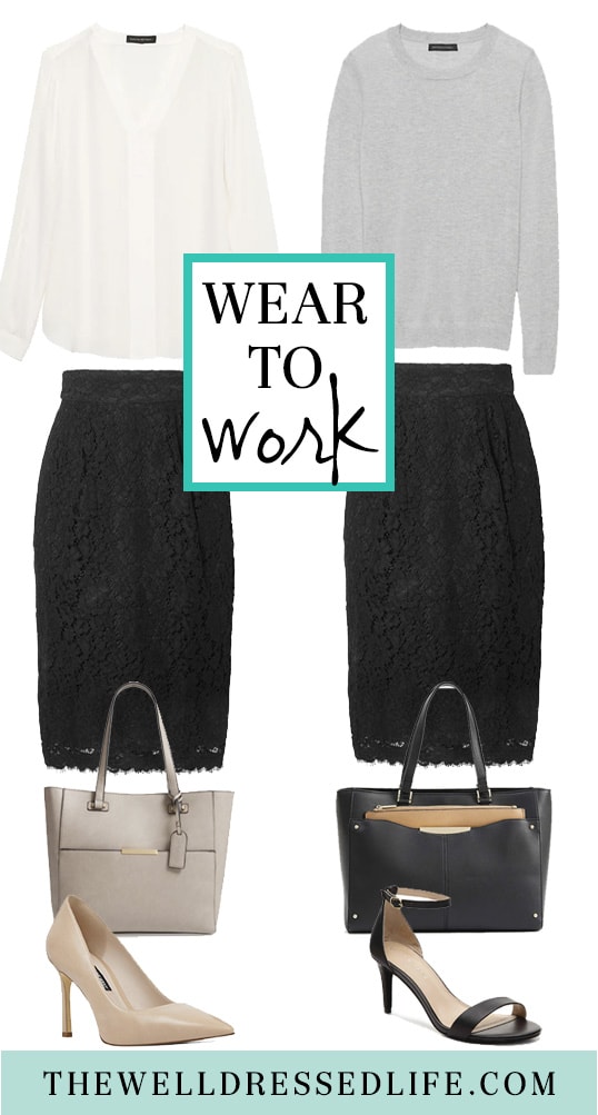 Black lace shop skirt outfit ideas