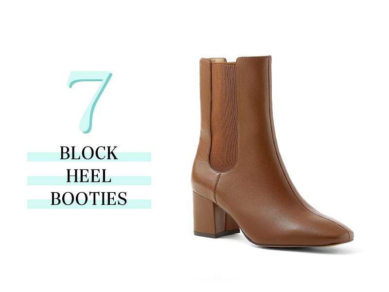 block heel booties in brown