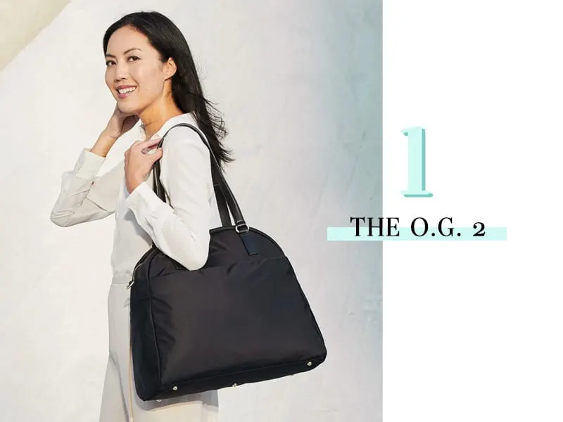 Lo & Sons: The O.G. 2 - Women's Nylon Laptop Bag in Black/Gold/Lavender (Medium)