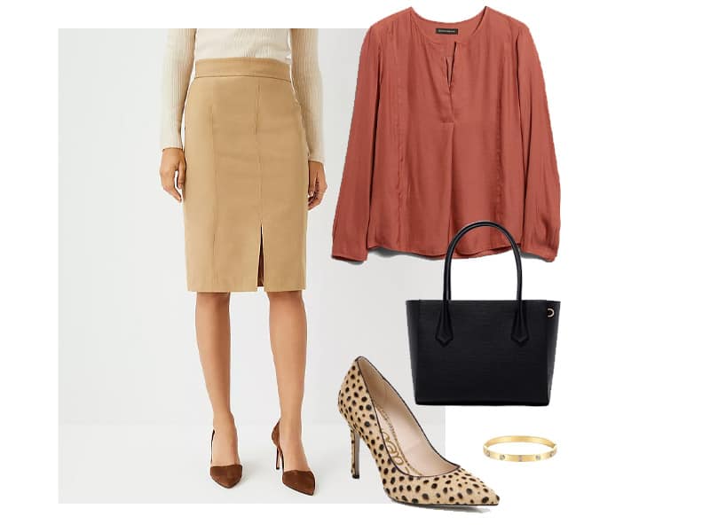 tan skirt work