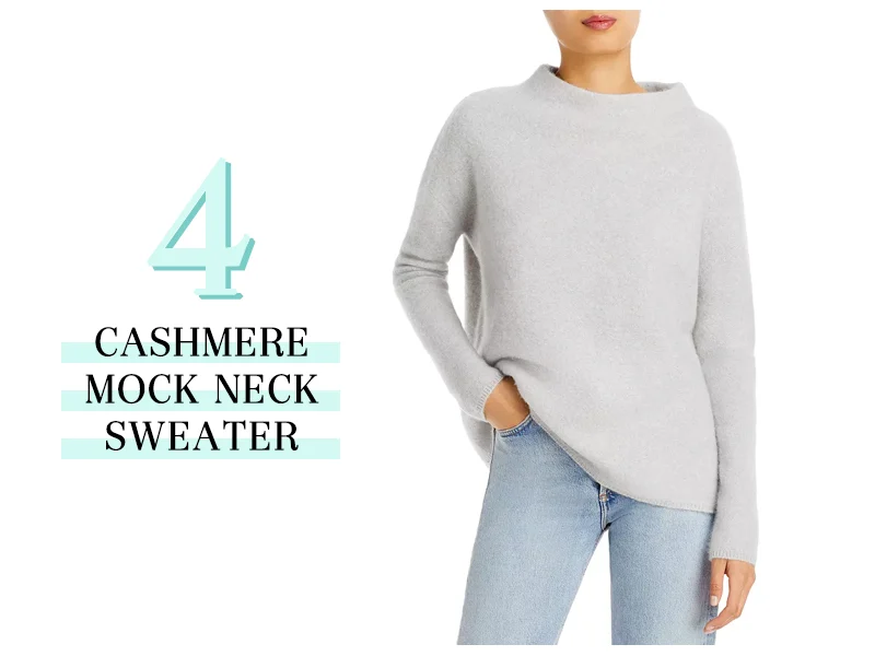 Cashmere Mock Neck Sweater in light gray 