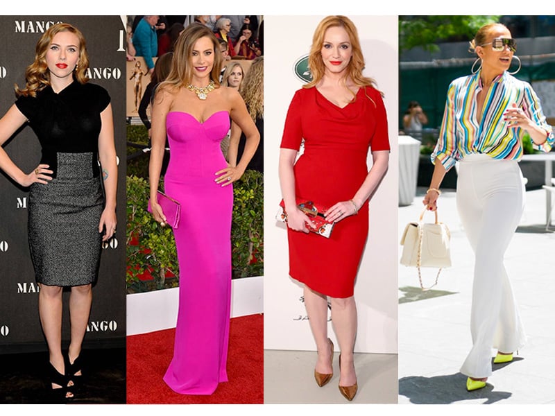 Scarlett Johansson, Sofia Vergara, Christina Hendricks, and Jennifer Lopez have an hourglass body shape 
