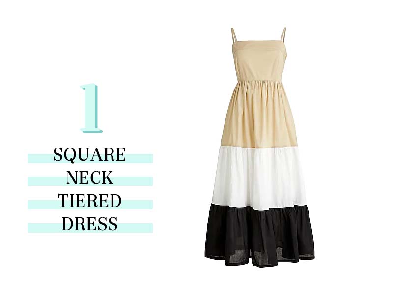 Square-neck tiered dress