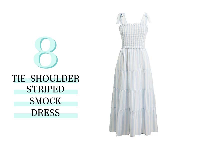Tie-shoulder striped smock dress