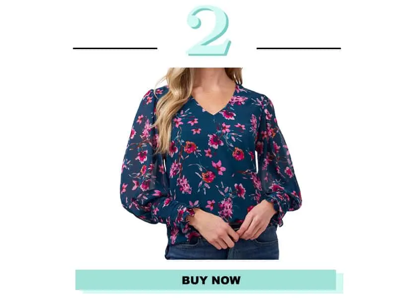 CeCe Navy Floral Blouse