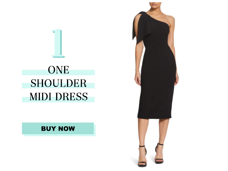 Black One Shoulder Midi Dress