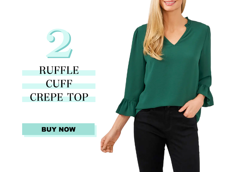 Ruffle Cuff Crepe Top in Green 