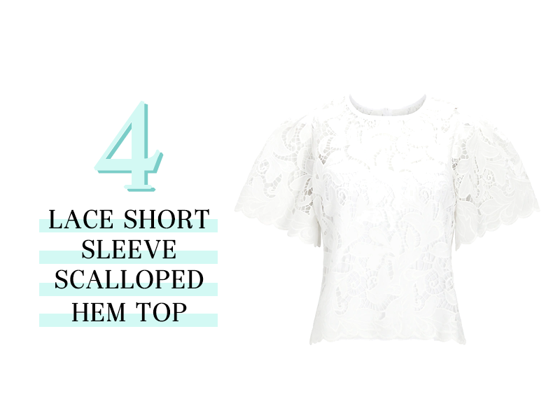 Lace Short Sleeve Scalloped Hem Top in White