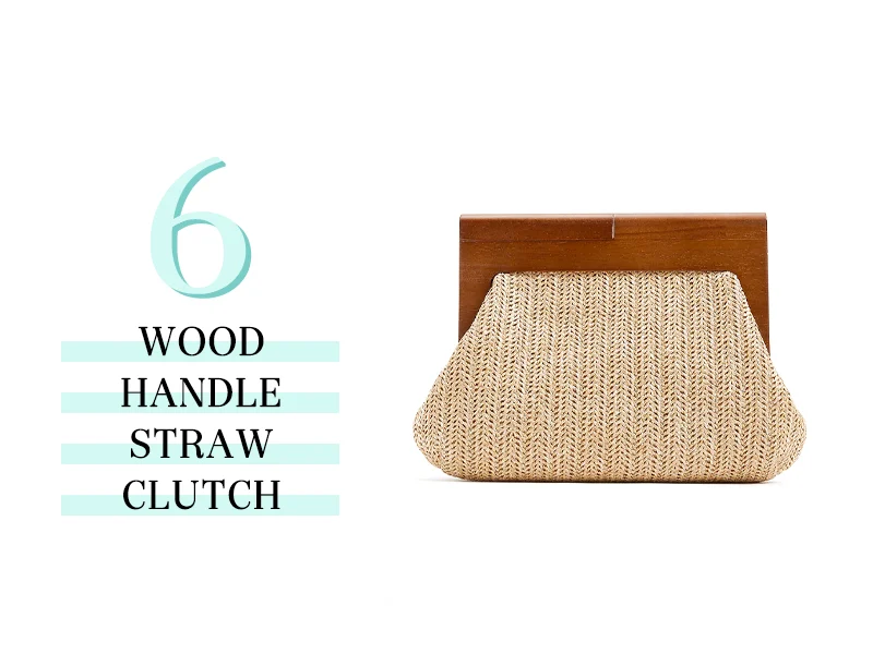 Wood Handle Straw Clutch