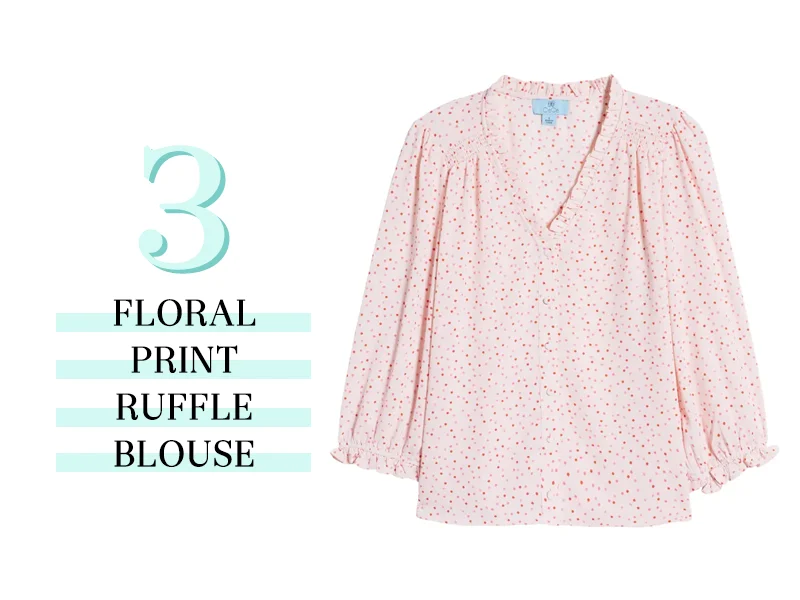 Floral Print Ruffle Blouse in Pink