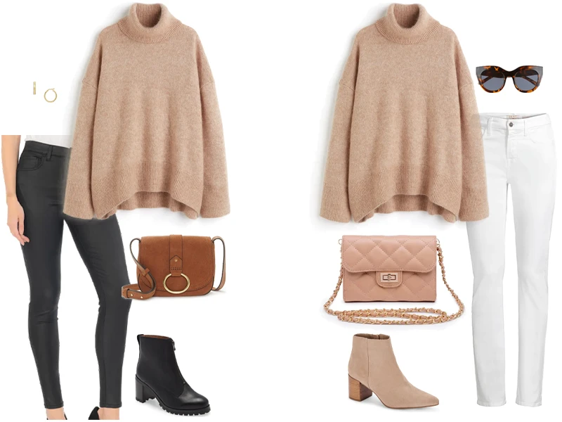 Beige Oversized Sweater with Black Leggings Outfits (10 ideas & outfits)