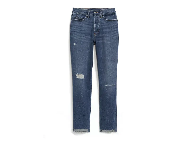 Extra High-Waisted Sky-Hi Straight Button-Fly Ripped Jeans for