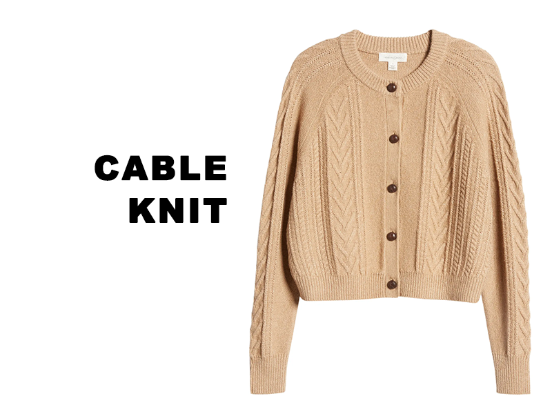 Tan colored cable knit cardigan