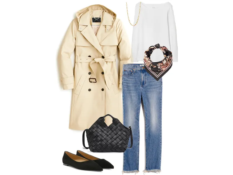 TRENCH COAT and jeans outfit  White tee jeans, Casual fall