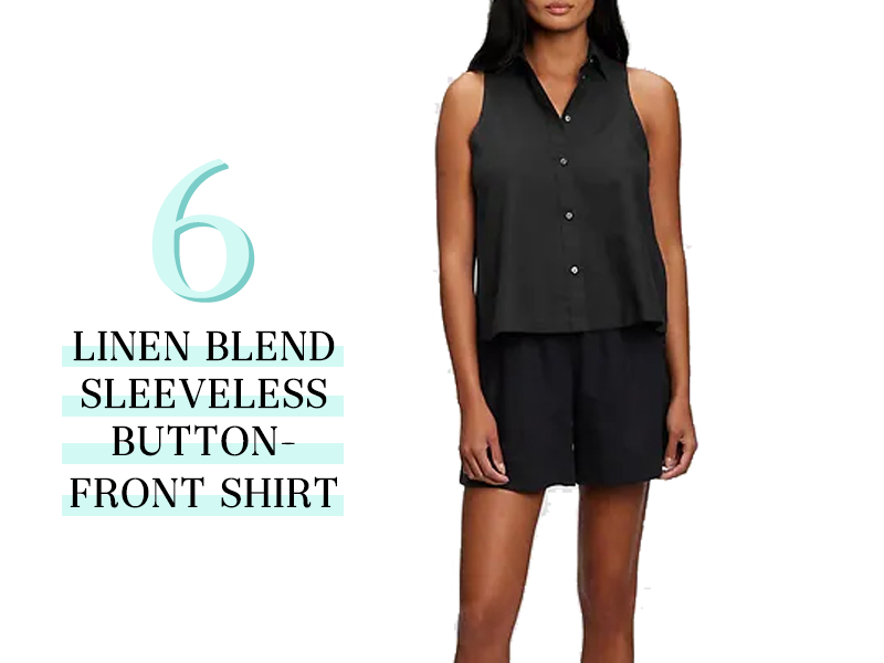 Linen Blend Button Front Shirt in Black