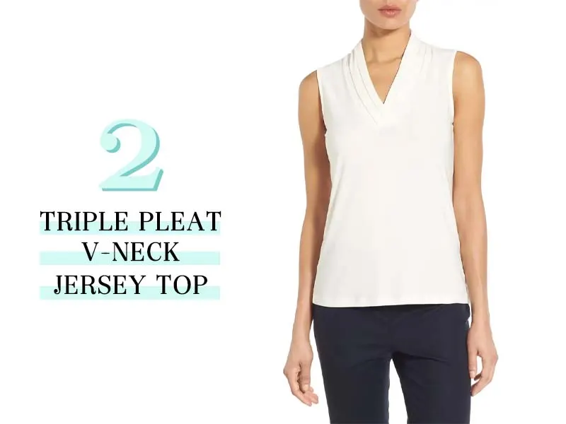 Anne Klein Triple Pleat V-Neck Jersey Top