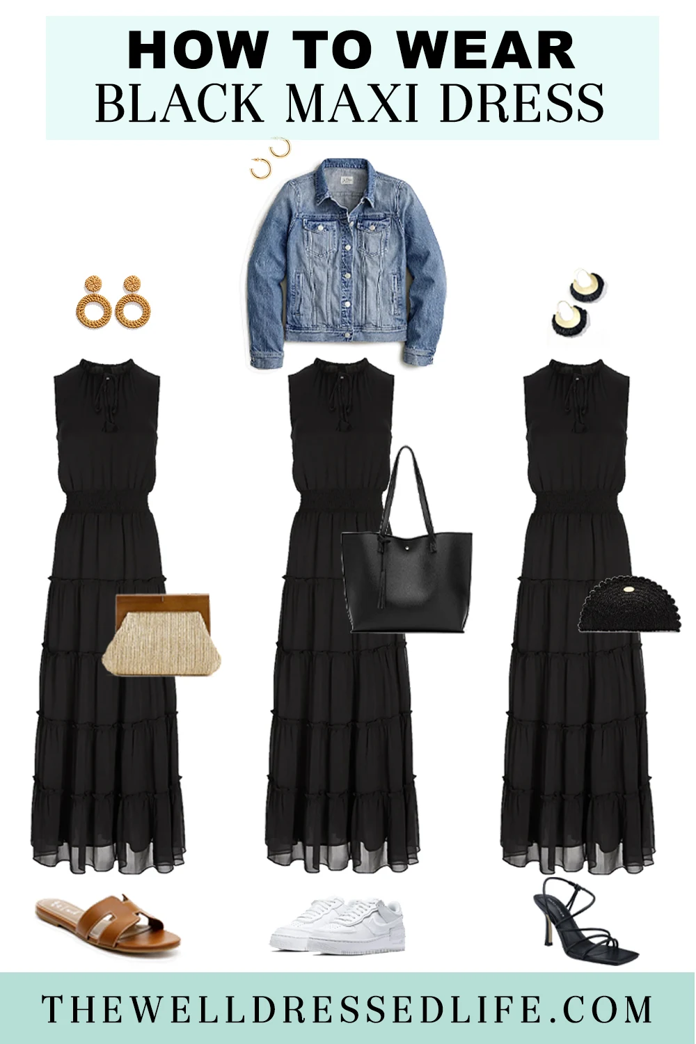 black maxi dress outfit ideas