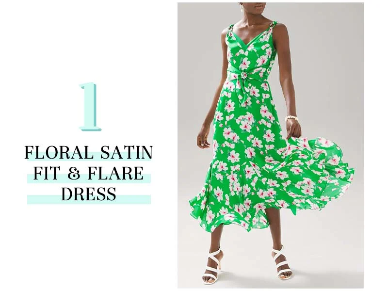 Floral satin fit and flare dress