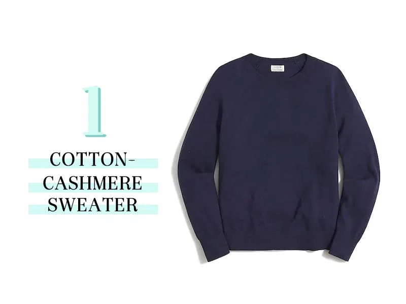 Cotton Cashmere Sweater in navy