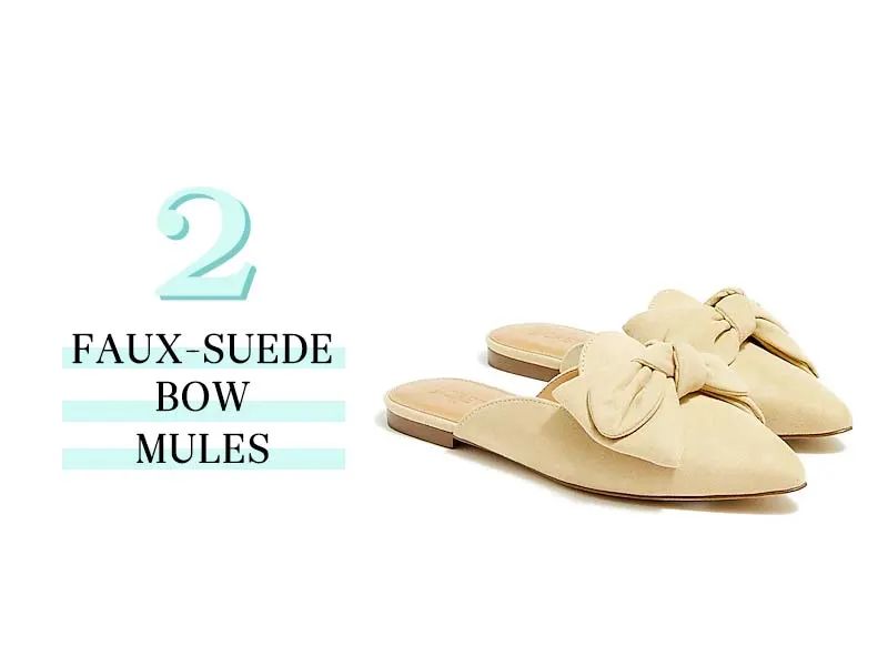 Faux Suede bow mules in tan