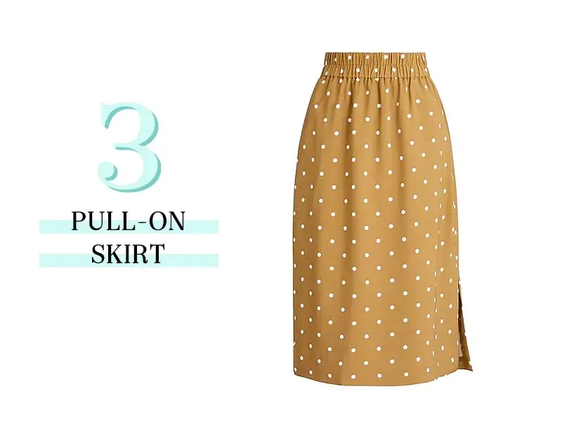 Pull on skirt in camel polka dot