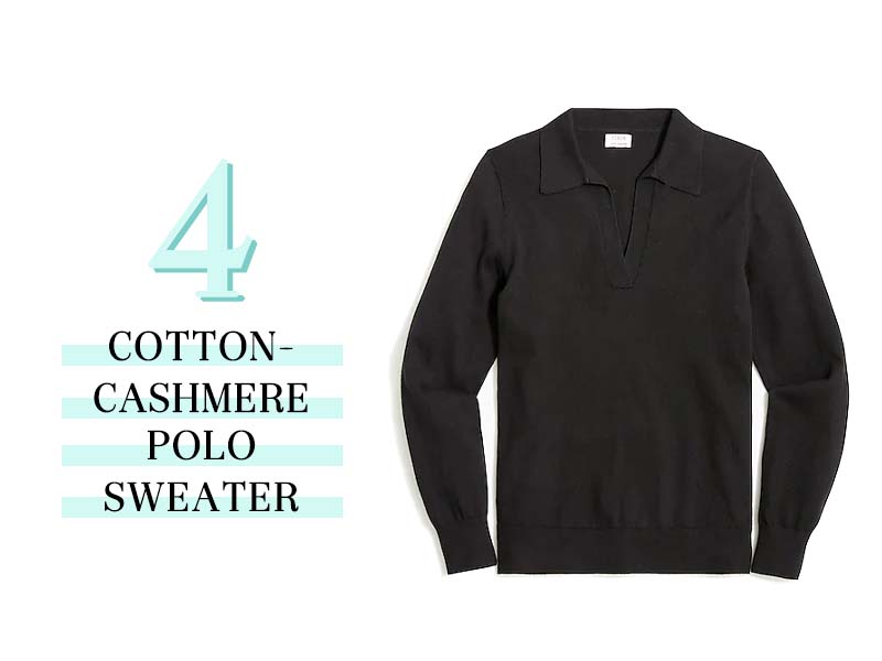 Cotton cashmere polo sweater in black