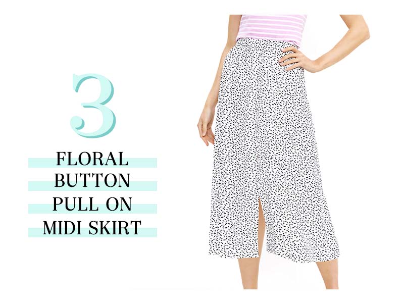 LOFT Floral Button Pull on Midi Skirt