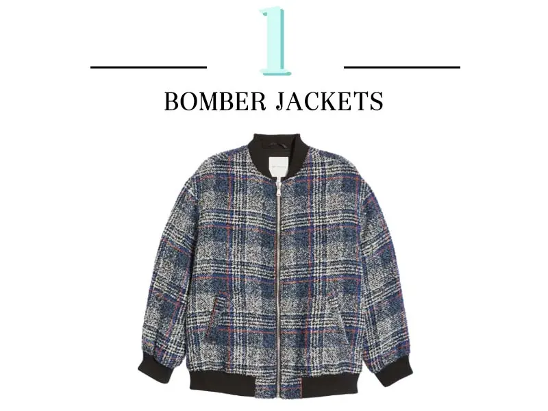 Plaid Tweed Bomber Jacket