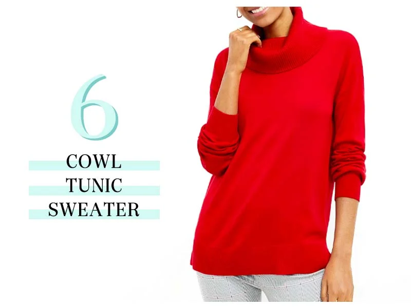 cowl neck tunic sweater in red