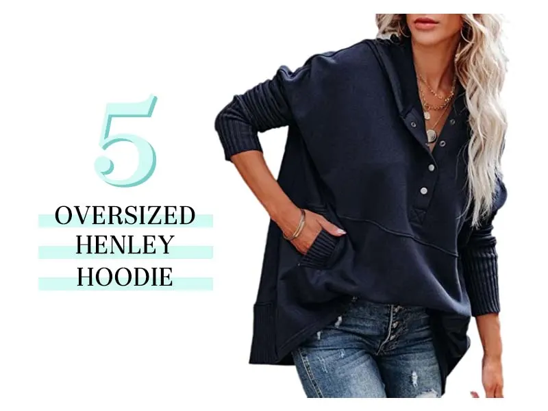 oversized henley hoodie in navy