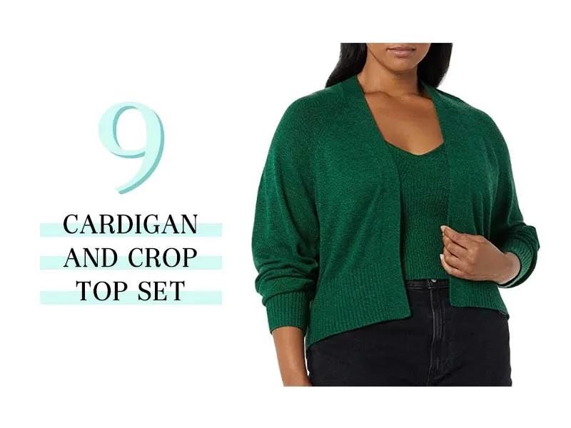 Cardigan and crop top set in marled green