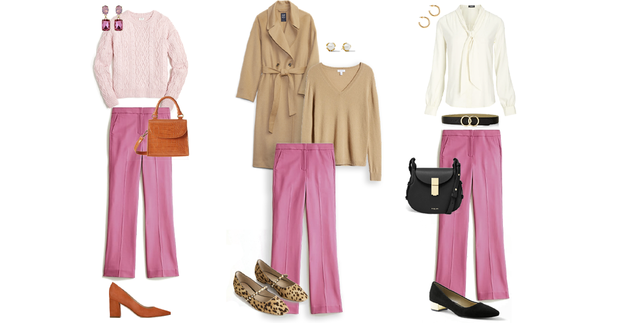 Work Outfit Idea: Color-Block Trouser Pants, a Thin Knit, and Quirky  Accessories