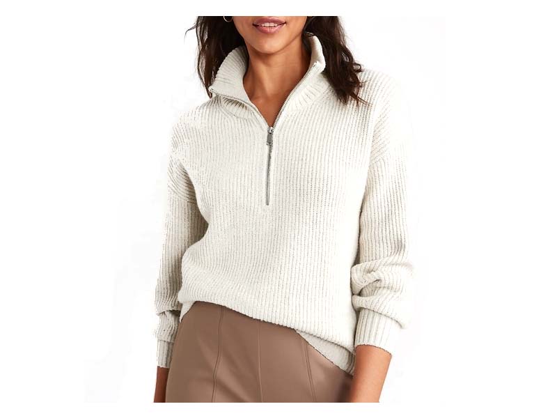 Quarter Zip Sweater in White