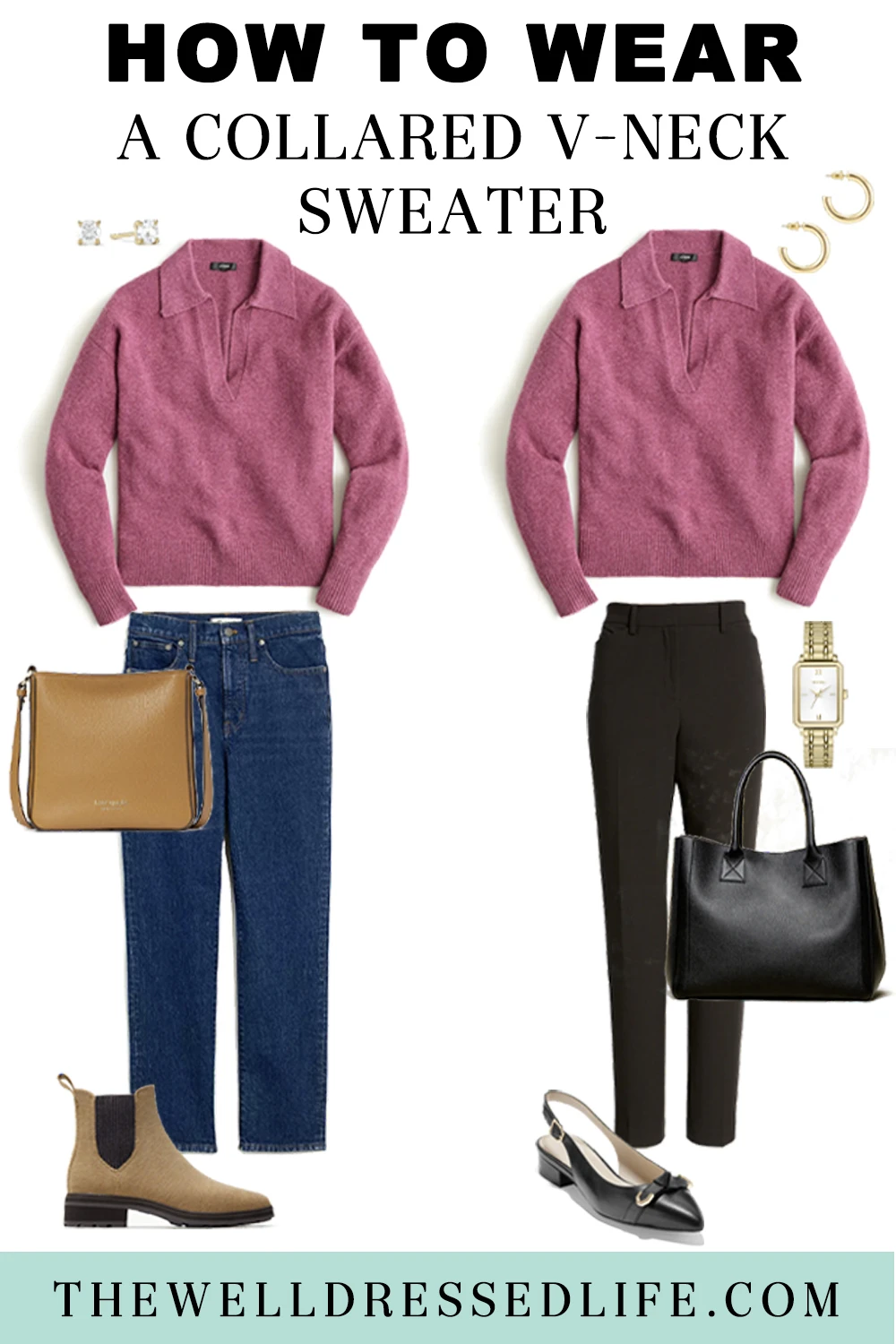 How to Wear Collared V-neck Sweater