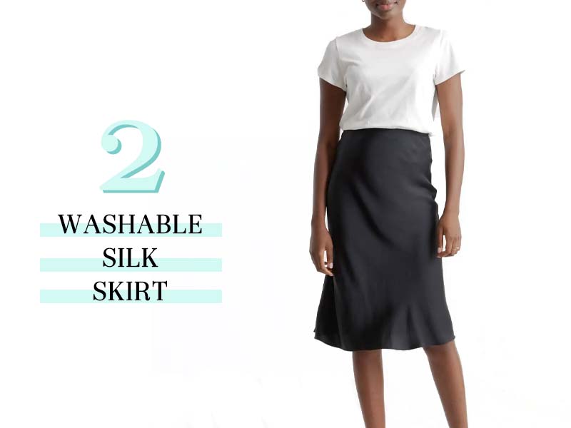 Washable Silk Skirt in black