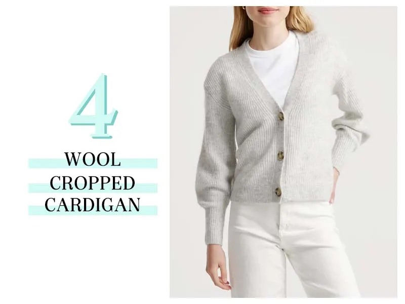 wool cropped cardigan in gray 