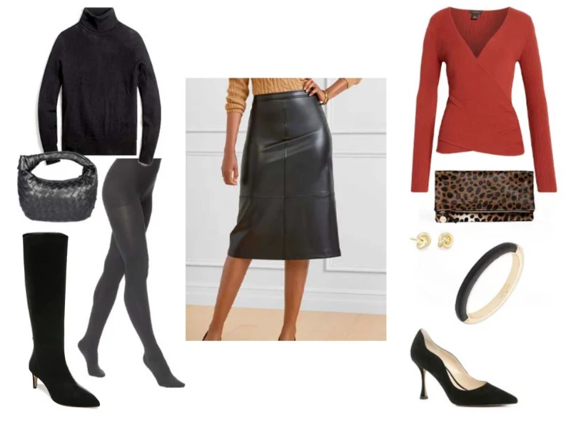 Leather skirt with tights hotsell and boots