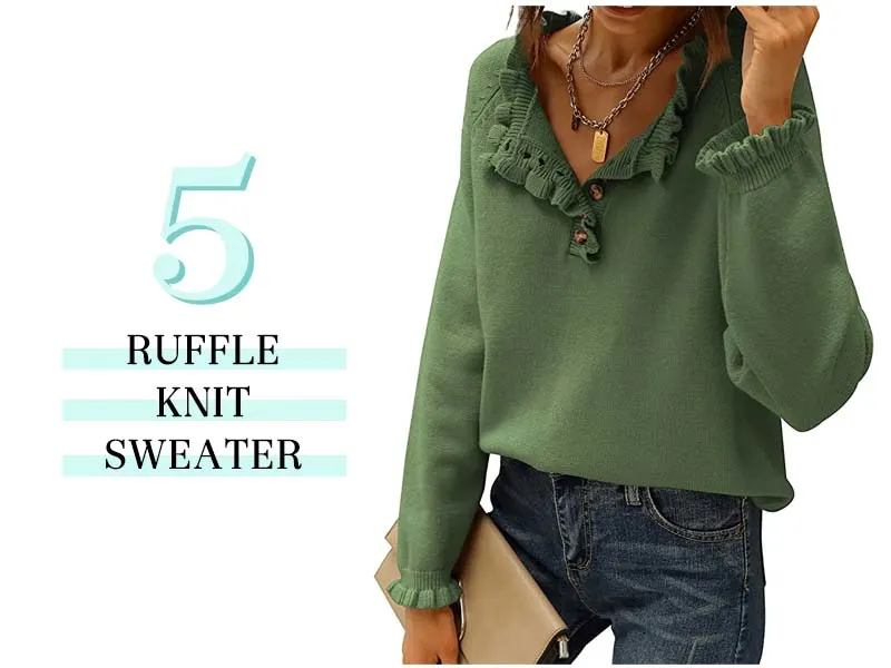 ruffle knit sweater in green