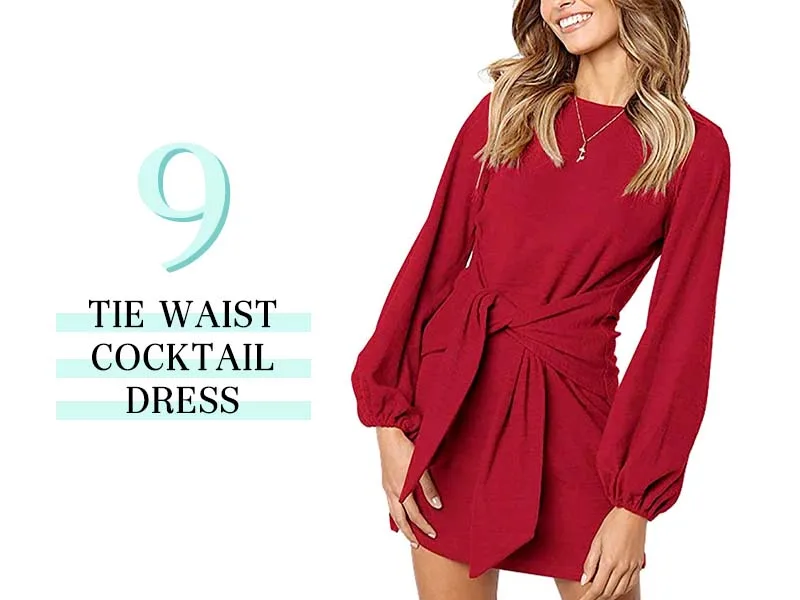 Tie Waist Cocktail Dress in Red