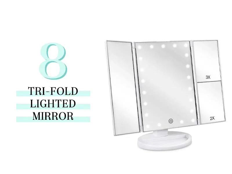 trifold lighted mirror