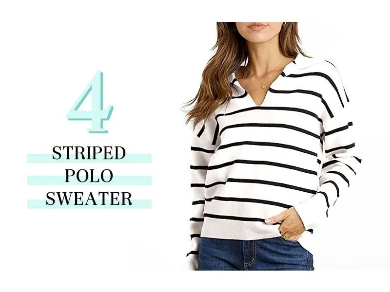 black and white striped polo sweater