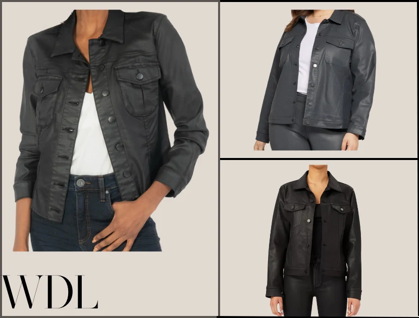 Coated denim outlet jacket womens