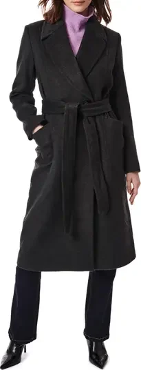 Bernardo Belted Wool Blend Longline Coat In Dark Heather Grey