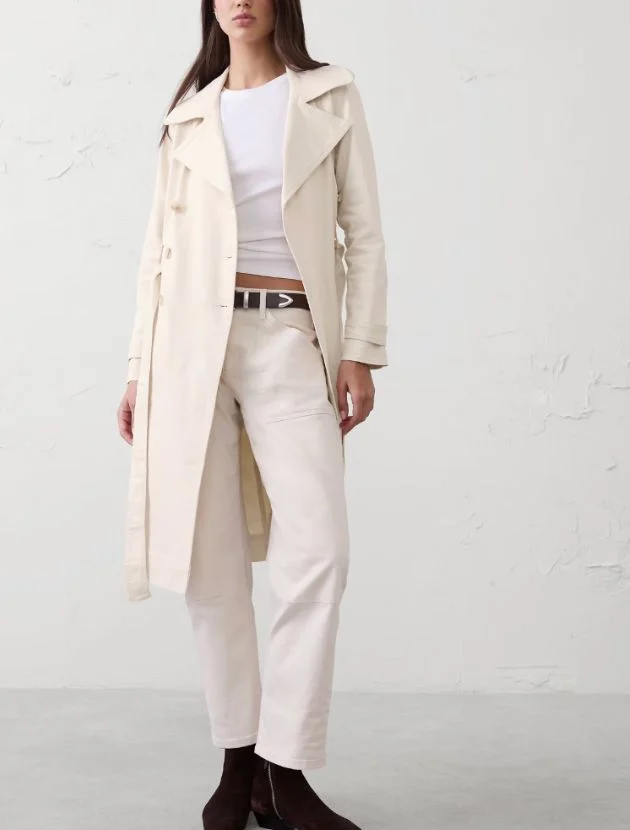 Banana Republic Factory Denim Double-Breasted Trench Coat in ecru
