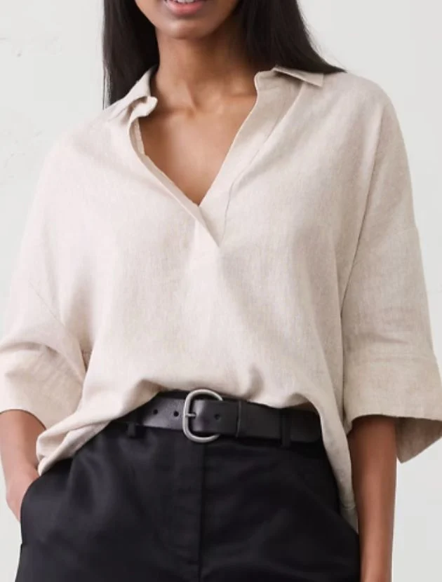 Banana Republic Factory Linen-Blend Drapey Popover Shirt