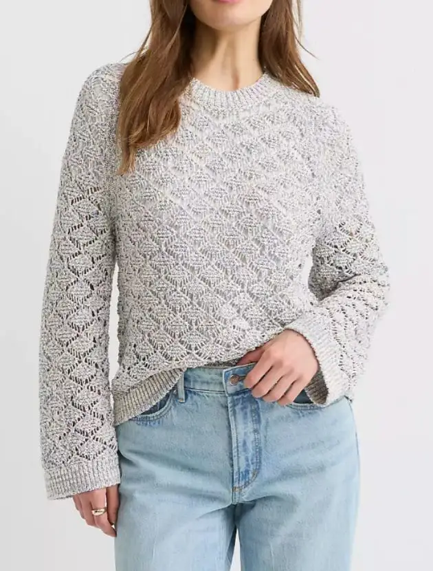 LOFT diamond stitch cotton blend sweater in soft blue heather