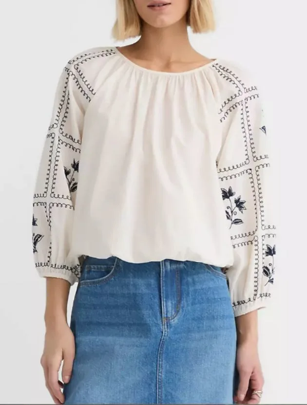 Floral embroidered white cotton poplin blouse from LOFT