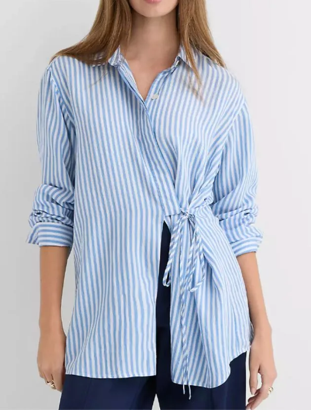 LOFT blue and white striped side tie tunic shirt