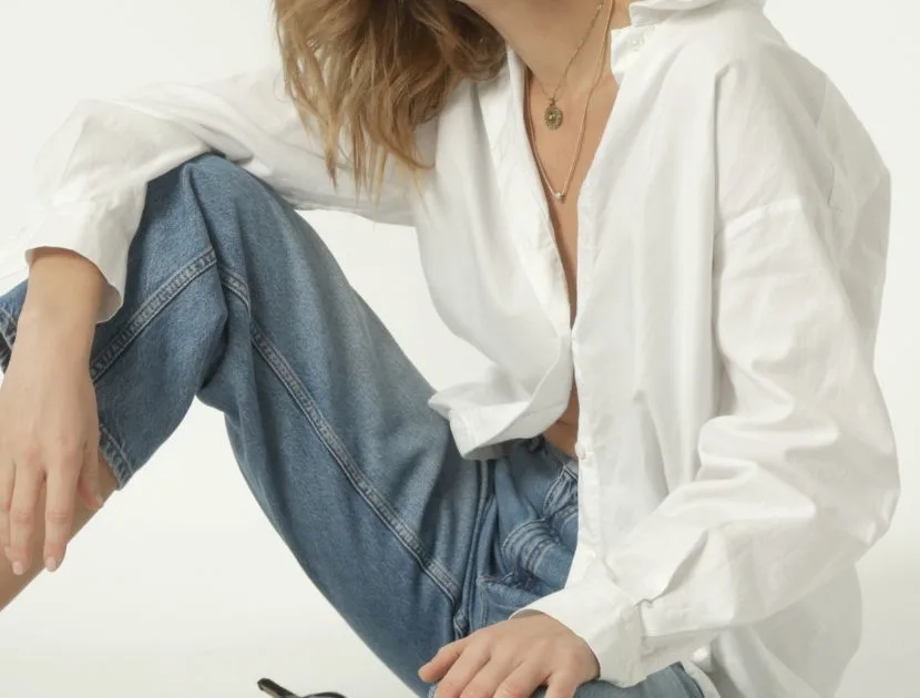 Example of modern clothing proportions and styling that influence whether an outfit feels current